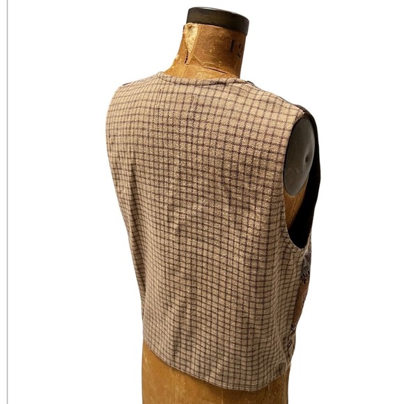 VTG 90s Embroidered Leaf Vest M Brown Plaid Wool Grandmacore Dark Academia - Picture 7 of 17